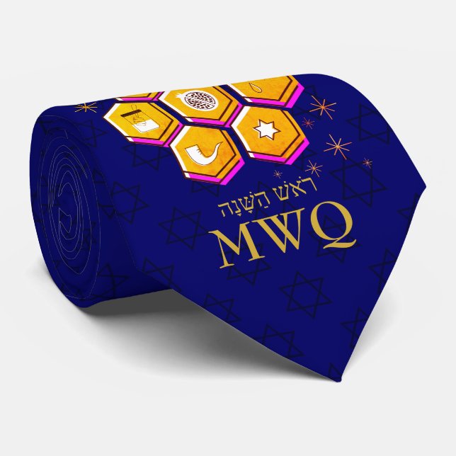 Stylish Rosh Hashanah SHANA TOVA Monogram Tie (Rolled)