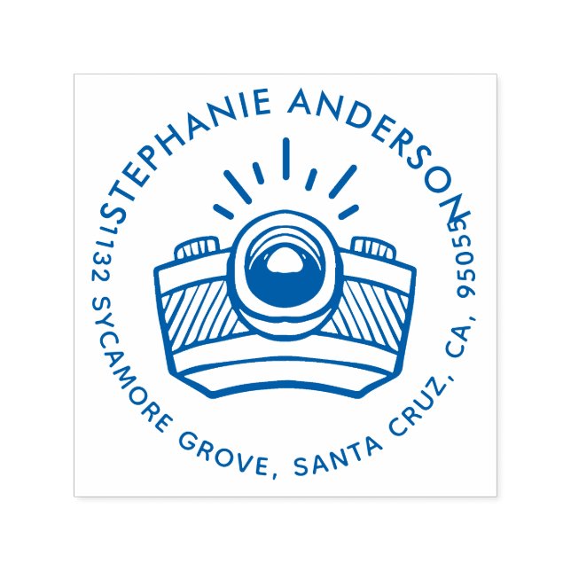 Stylish Round Cartoon Camera Return Address Self-inking Stamp (Design)