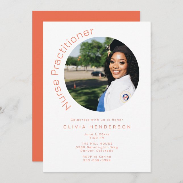 Stylish Round Photo Nursing Graduation Invitation (Front/Back)