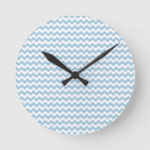 Stylish Round Wall Clock, Blue and White Chevrons Clock