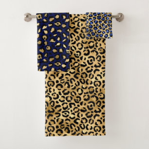 Stylish Royal Blue and Gold Foil Leopard Spots