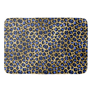 Stylish Royal Blue and Gold Foil Leopard Spots Bath Mat