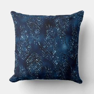 Stylish Royal Blue Glitter Tropical Jungle Leaves Throw Pillow