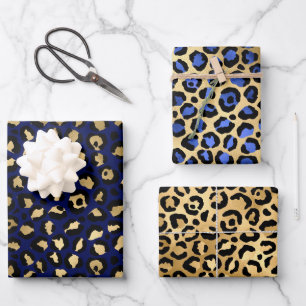 Stylish Royal Blue & Gold Foil Leopard Spots Wrapping Paper Sheet