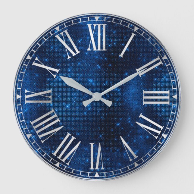 Stylish Royal Blue Shimmer Glitter Glam Pattern Large Clock (Front)