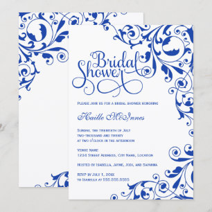 Stylish Royal Blue Swirls Bridal Shower Invitation