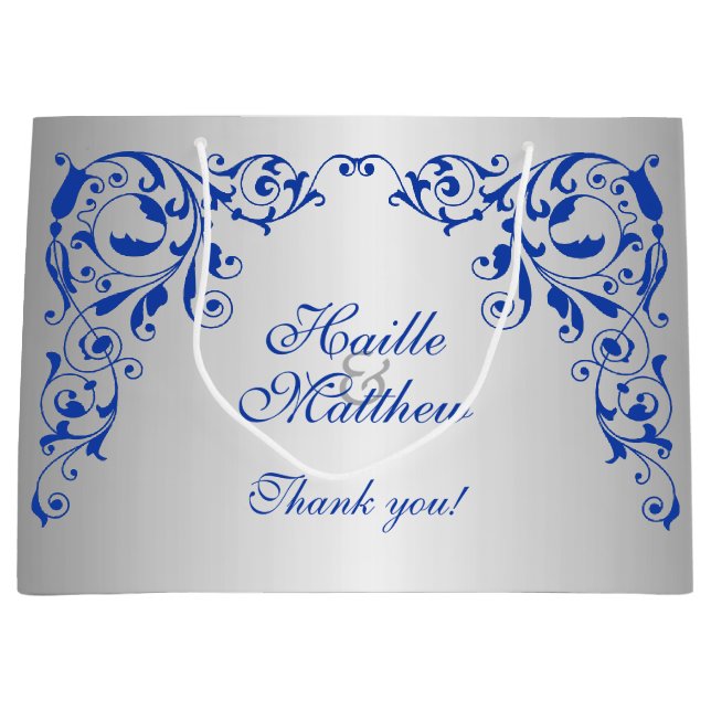 Stylish Royal Blue Swirls Large Gift Bag (Front)