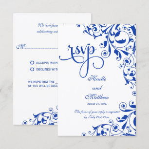Stylish Royal Blue Swirls RSVP Card