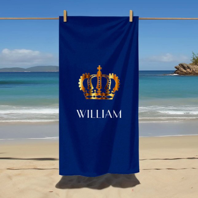 Stylish Royal Gold Crown Name Blue Beach Towel (Stylish Royal Gold Crown Name Blue Beach Towel)
