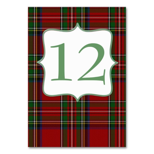 Stylish Royal Stewart Plaid Wedding Table Number (Front)