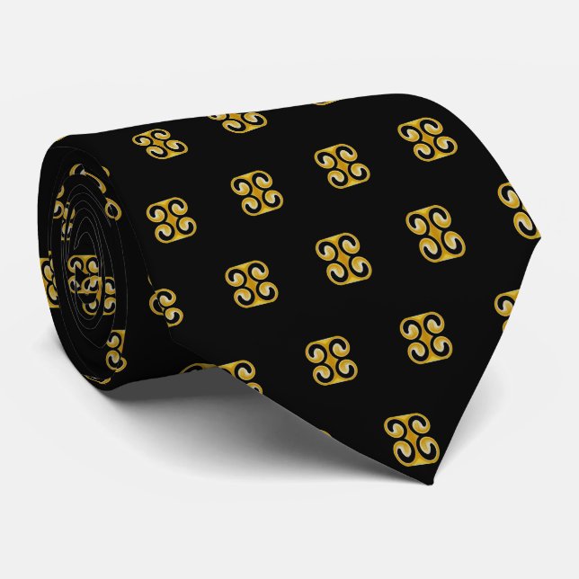 Stylish Royal Yellow Black Pattern Tie (Rolled)