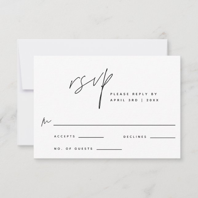 Stylish RSVP Black and White Minimal Response Card (Front)