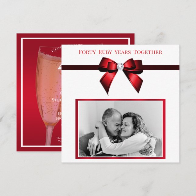 Stylish Ruby 40th Wedding Anniversary Photo  Invitation (Front/Back)