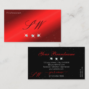 Stylish Ruby Red Black Sparkling Diamonds Monogram Business Card