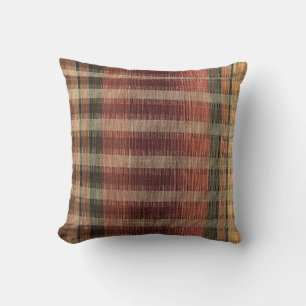 Stylish Rust and Brown Plaid Throw Pillow