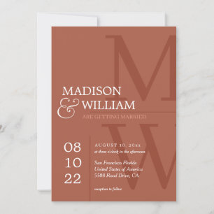 Stylish Rust Terracotta Monogram Photo Wedding Invitation