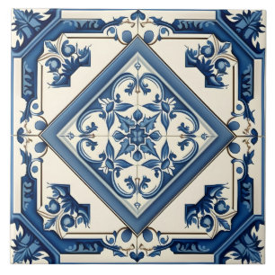 Stylish Rustic Blue Mediterranean Pattern Tile