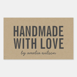 Stylish Rustic Bold Handmade with Love Faux Kraft Sticker