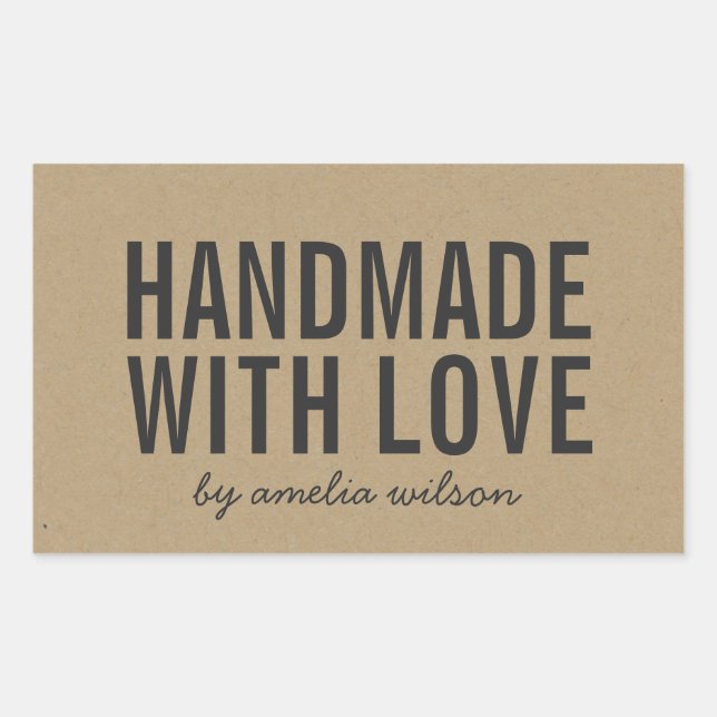Stylish Rustic Bold Handmade with Love Faux Kraft Sticker (Front)