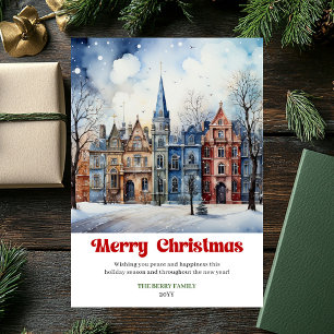 Stylish rustic Christmas scene festive red green Holiday Card