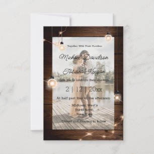 stylish rustic country wood lights wedding photo invitation