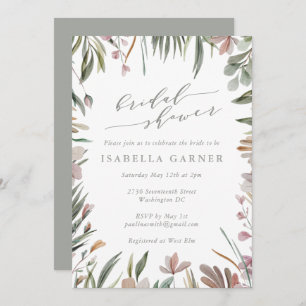 Stylish Rustic Greenery Sage Green Bridal Shower  Invitation