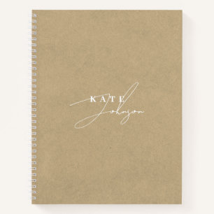 Stylish Rustic Kraft Signature Script Monogram Notebook