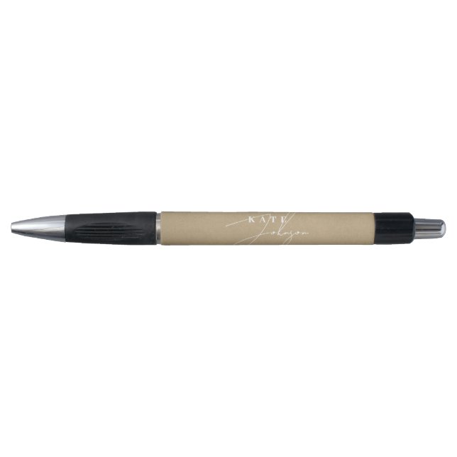 Stylish Rustic Kraft Signature Script Monogram Pen (Front)