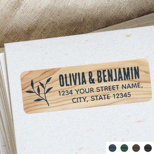 Stylish Rustic Leaf Woodgrain Blue Return Address (Creator Uploaded)