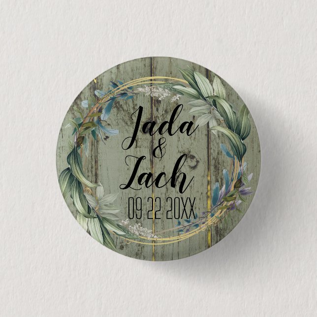 Stylish Rustic Leafy  Wreath Wedding   1 Inch Round Button (Front)