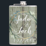 Stylish Rustic Leafy  Wreath Wedding  Hip Flask<br><div class="desc">A colourful leafy wreath where in the centre you can customize your event along with rustic wood panels for a backdrop creating farmhouse elegance.</div>
