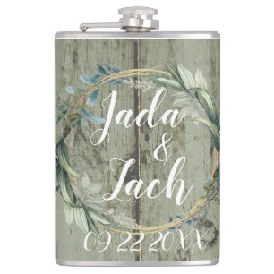 Stylish Rustic Leafy Wreath Wedding Hip Flask