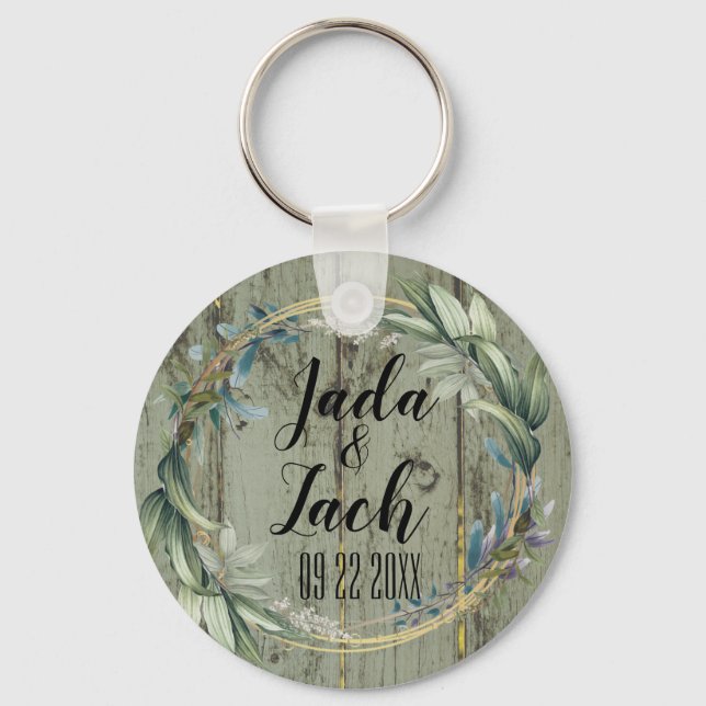 Stylish Rustic Leafy  Wreath Wedding    Keychain (Front)