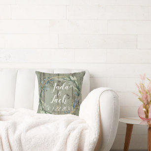 Stylish Rustic Leafy Wreath Wedding Throw Pillow