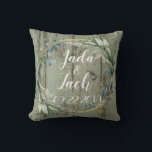 Stylish Rustic Leafy  Wreath Wedding  Throw Pillow<br><div class="desc">A colourful leafy wreath embedded with gold on a rustic wood backdrop where in the centre you can customize it to make it uniquely your own.  Farmhouse elegance.</div>