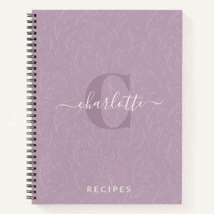 Stylish Rustic Lilac Botanical Monogram Recipe Notebook