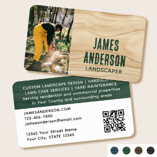Stylish Rustic Photo Woodgrain Green Modern Business Card