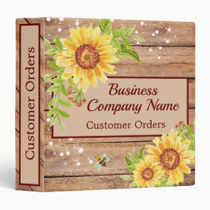 Stylish Rustic Yellow Floral Sunflower Wooden Binder