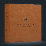 Stylish Sable Brown Leather Gold Monogram Binder<br><div class="desc">Stylish Professional Monogram Brushed Metallic Gold Monogram Emblem Name Title Custom Text Office Aged Sable Brown Leather Print Background Home Office Professional Work 3 ring binder</div>