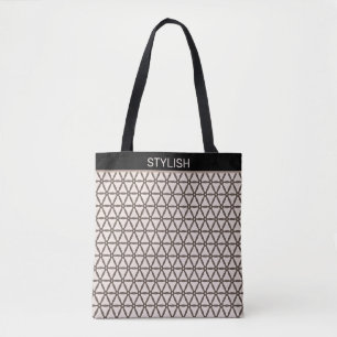 Stylish sacred geometry pattern on beige & brown tote bag