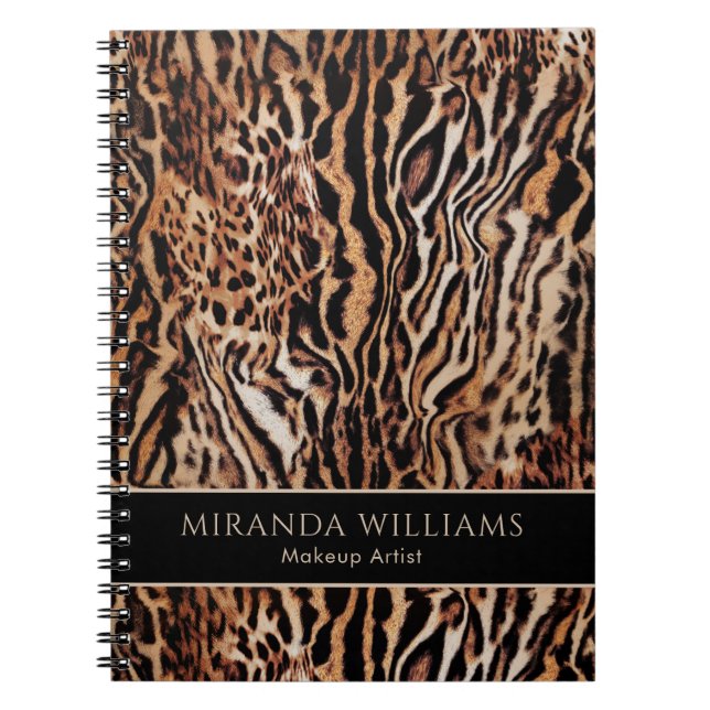 Stylish Safari Animal Print with Name and Title Notebook (Front)