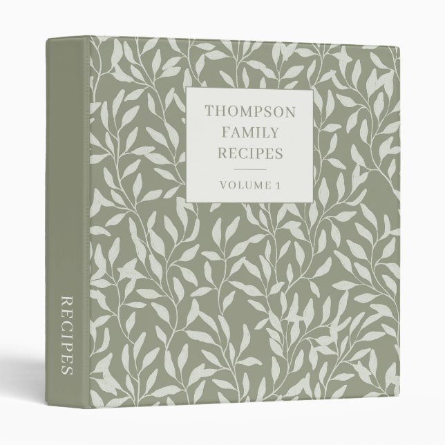 Stylish Sage Botanical Pretty Personalized Recipe Binder (Front/Spine)