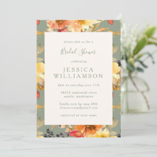 Stylish Sage Botanical Watercolor Bridal Shower Invitation