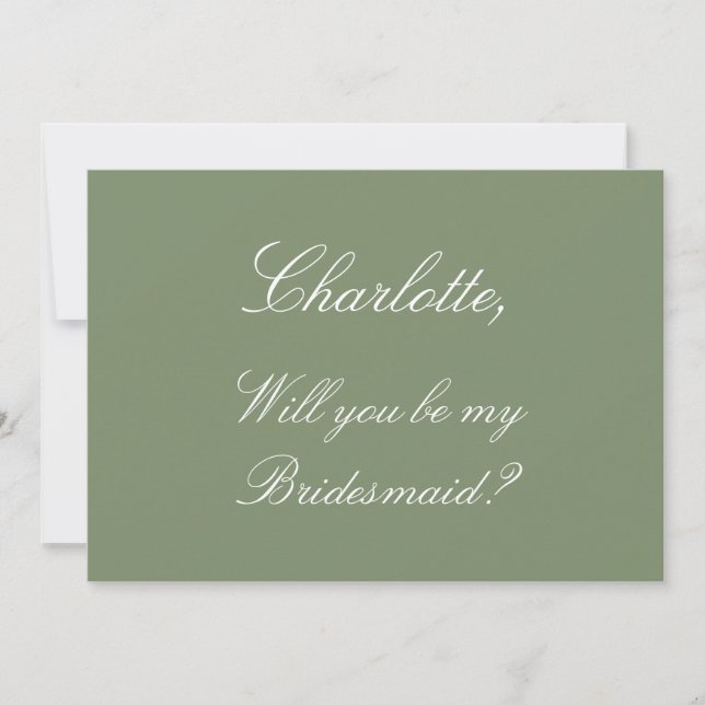 Stylish Sage Green Bridesmaid Proposal Card (Front)