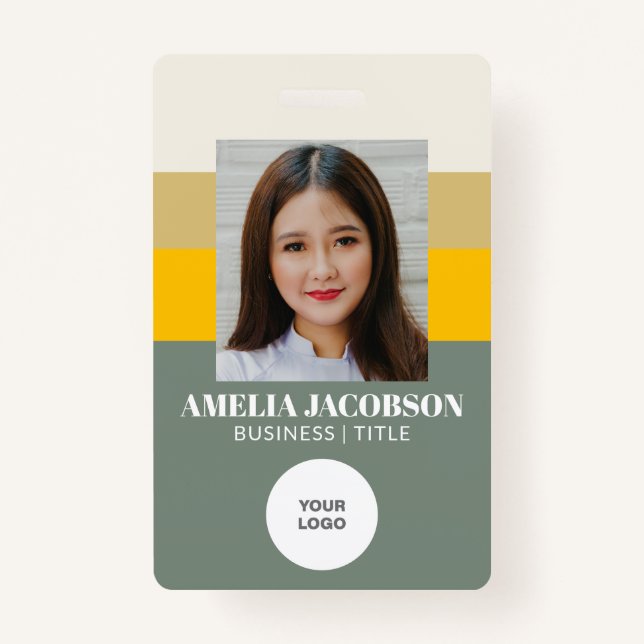 Stylish Sage Green Employee Photo ID and Logo Badge (Front)