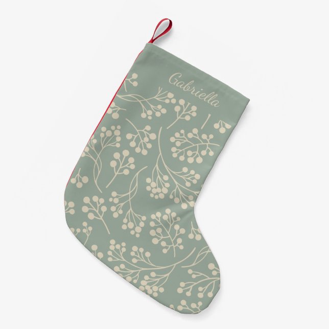 Stylish Sage Green Floral Pattern Modern Farmhouse Small Christmas Stocking (Front (Hanging))