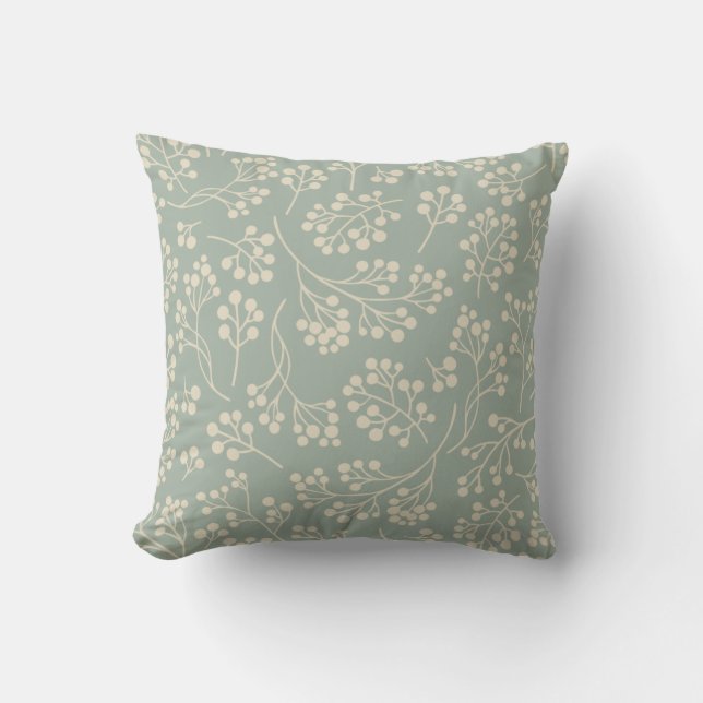 Stylish Sage Green Floral Pattern Modern Farmhouse Throw Pillow (Front)