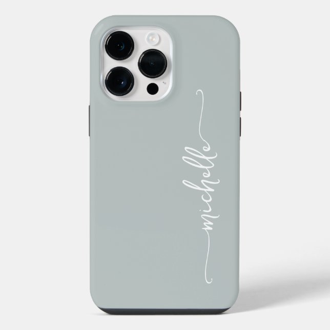 Stylish Sage Green Girly Minimal Name Script iPhone Case (Back)