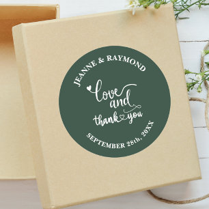 Stylish Sage Green Love and Thank You Wedding  Classic Round Sticker