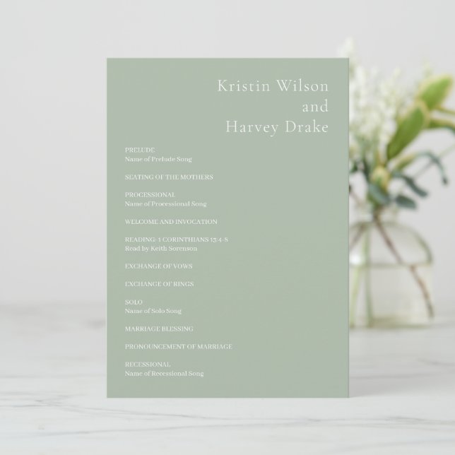 Stylish Sage Green Modern Wedding Program (Standing Front)